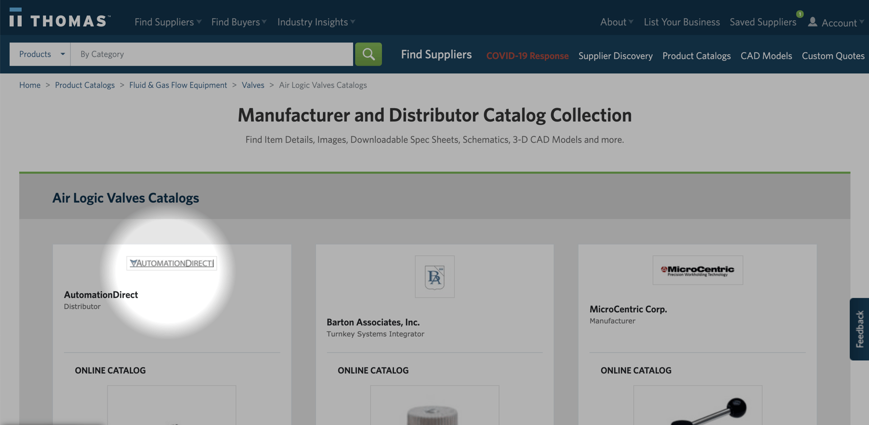 Search for suppliers with a product catalog